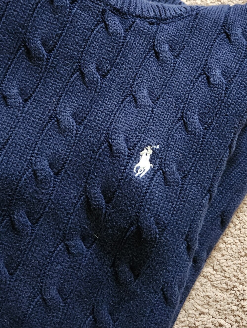 Ralph Lauren Sport Cable Knit Blue Turtleneck Sweater Ladies Med White Pony - Picture 3 of 5